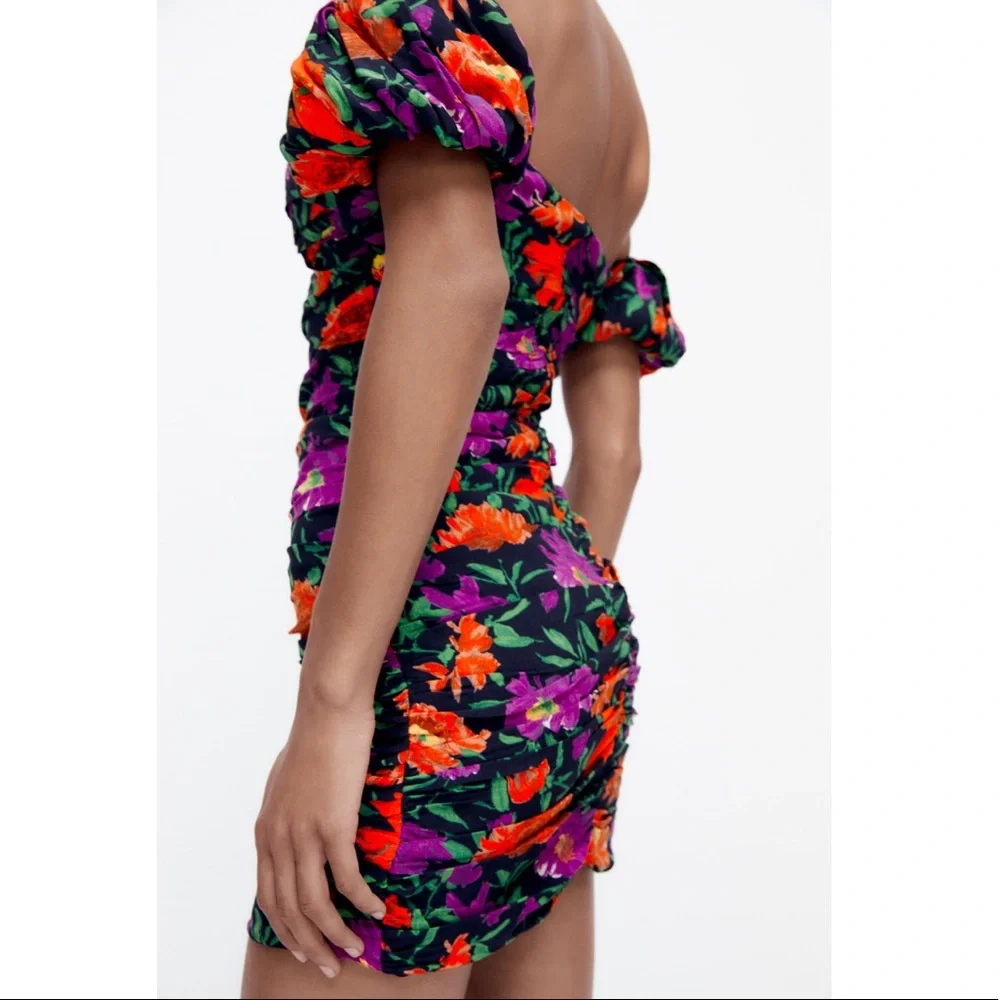 NEW! Zara Floral Print Off the Shoulder Mini Dress - Picture 8 of 13